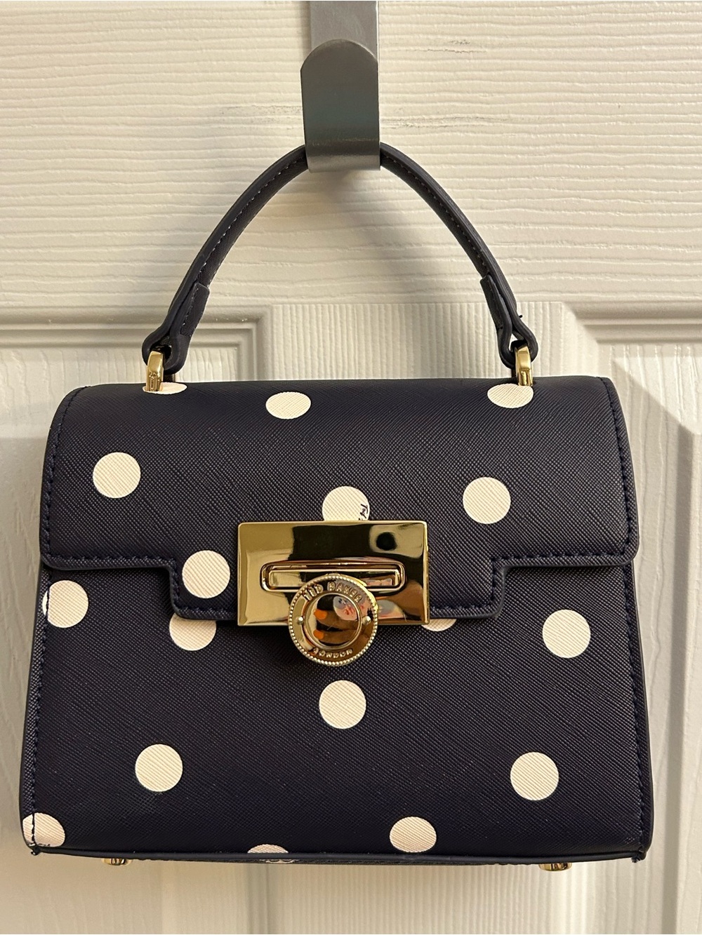 Ted Baker Navy and Cream Polka Dot Top-Handle Satchel